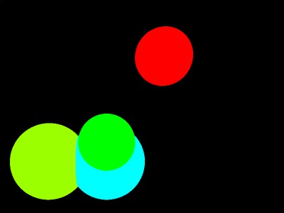 Several colored circles against a black background.