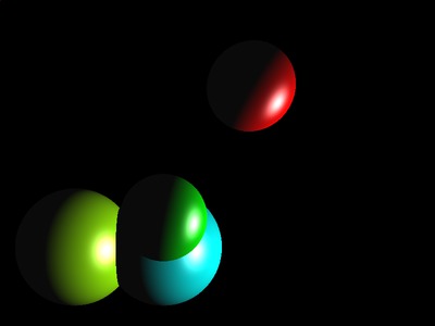 Several colored spheres against a black background, this time the shading is correct.