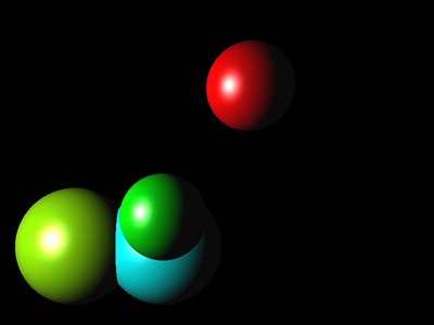 Several colored spheres against a black background, highlighted from a different angle