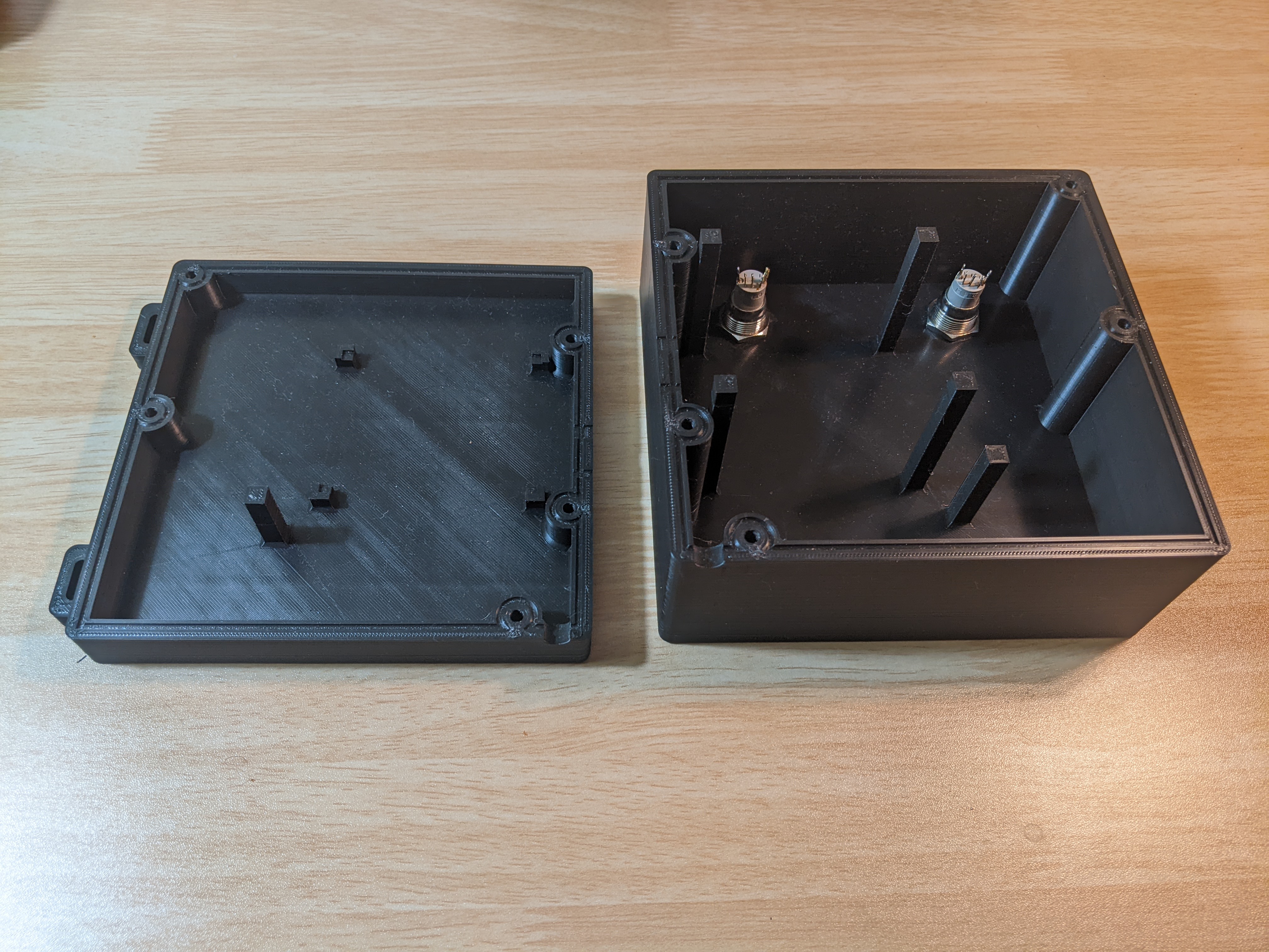 An interior view of the case, there are several plastic stand offs to hold the internals in place.
